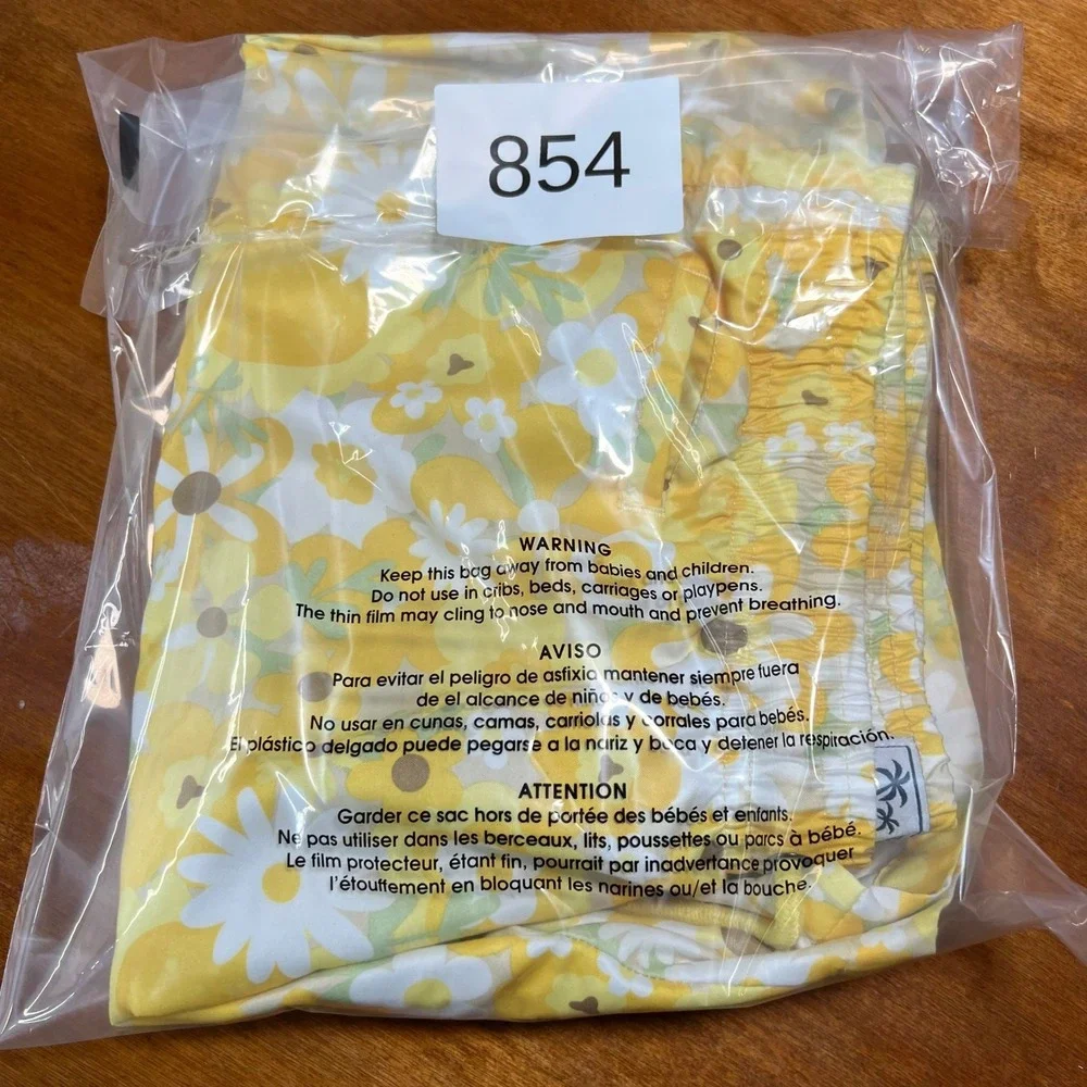 Free Planet Swim Trunks Mens XL Yellow Floral Retro Board Shorts 6in Inseam